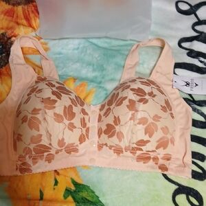 Peach Floral Lace Support Bra with Wide Straps